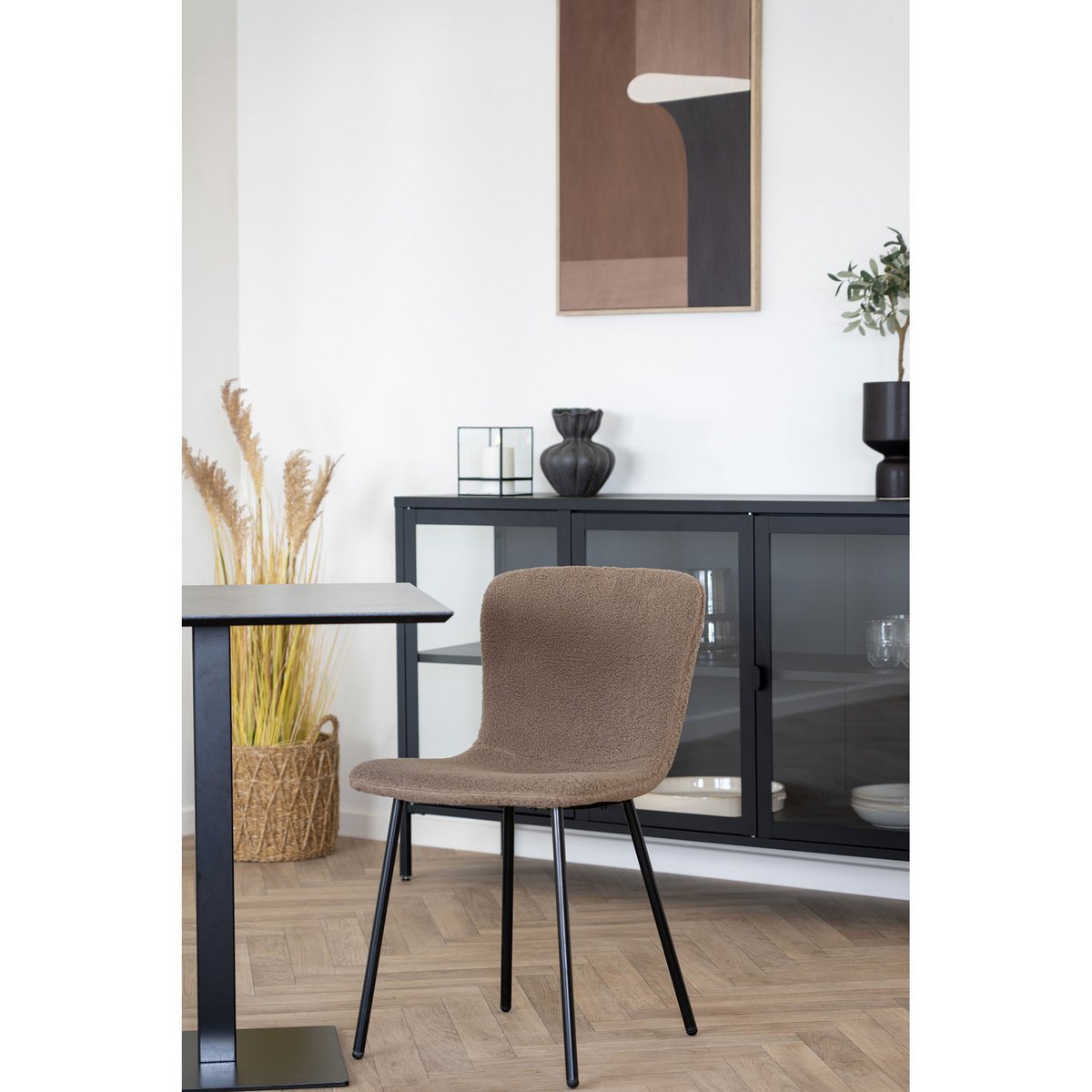 Halden Eetkamerstoel - Bruin Bouclé - Set van 2