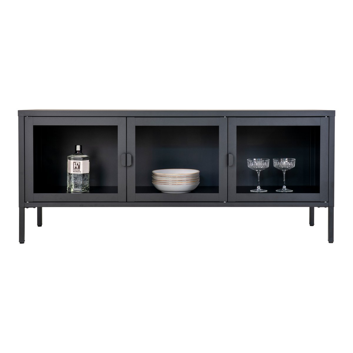 Brisbane TV-meubel – Staal & Glas – Zwart – 130x40x55 cm